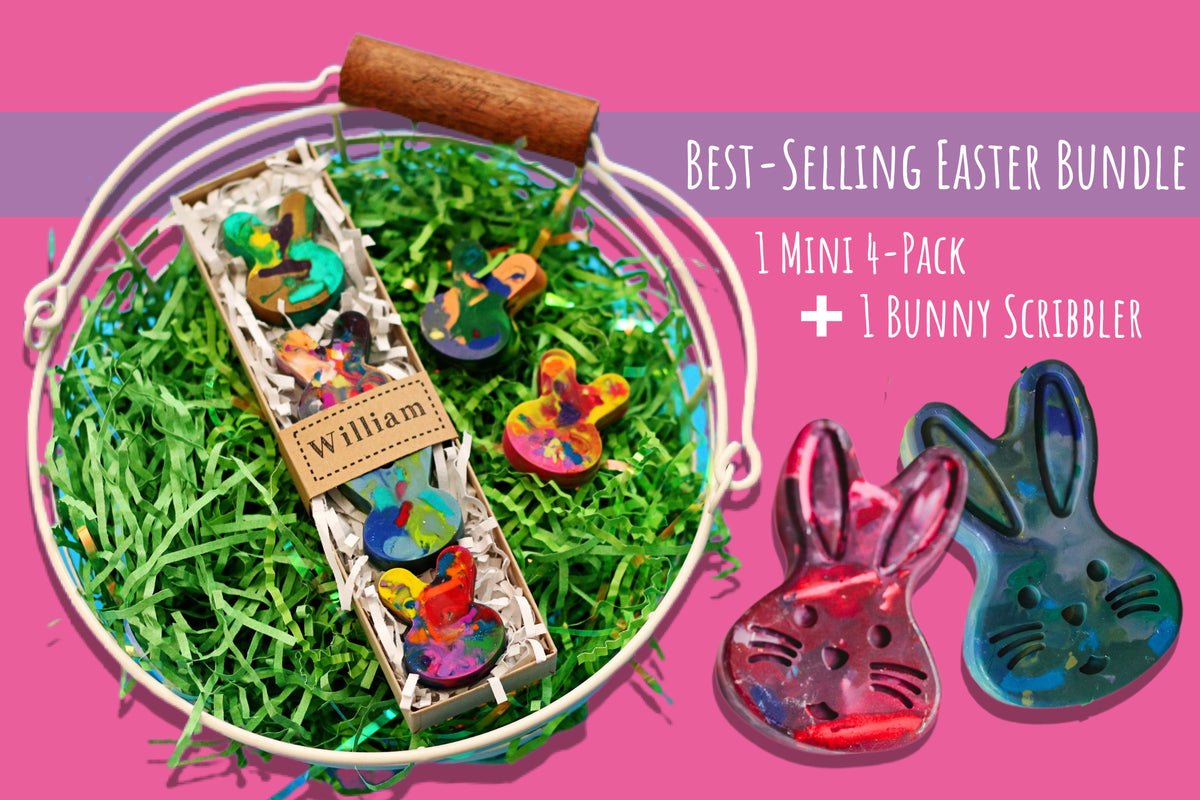 Rainbow Crayon Bunny Bundle Gift Sets - multicolored rainbow crayons, perfect for Easter Basket stuffers and a unique gift idea for Easter crafts for kids or learning activities for kids. Original Rainbow Crayons® by Art 2 the Extreme